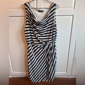 Ralph Lauren Black & White Striped Sleeveless Cowl Neck Dress